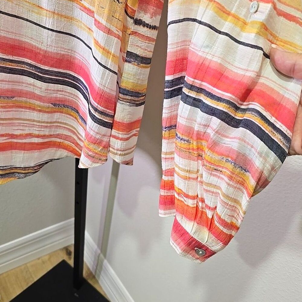 Multicolor Stripe Lightweight Button Long Tunic W… - image 3